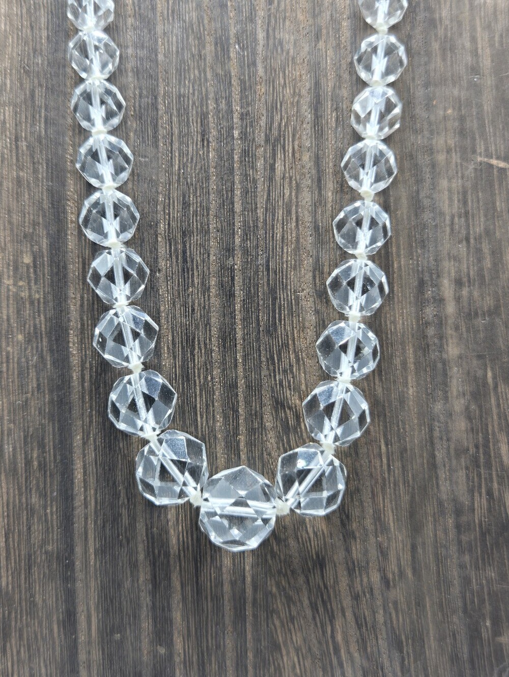 60's Faceted Glass Knotted Necklace Sterling Clasp Graduated Beads Statement VTG